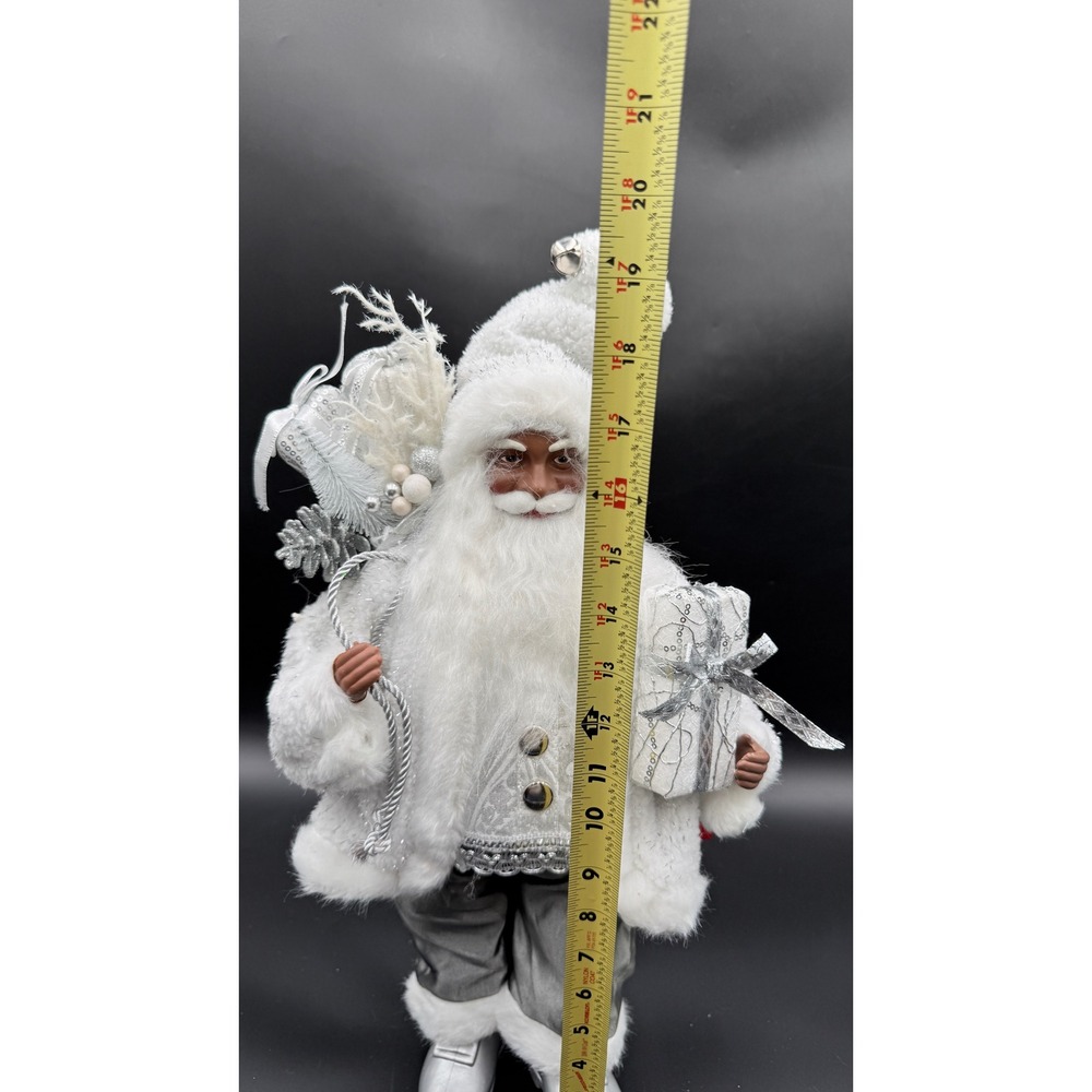 Macy's Northern Lights Black Santa Figurine 18 Inch White Silver Faux Fur - Picture 4 of 4